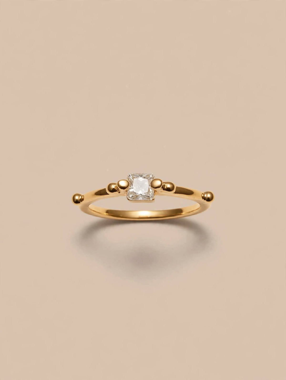 Beaded Princess Solitaire Gold Ring