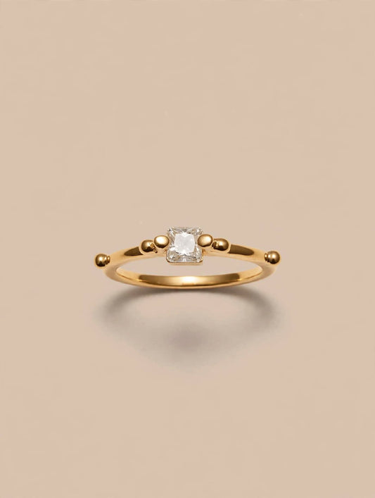 Beaded Princess Solitaire Gold Ring