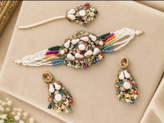 Rainbow Pearl Choker Set