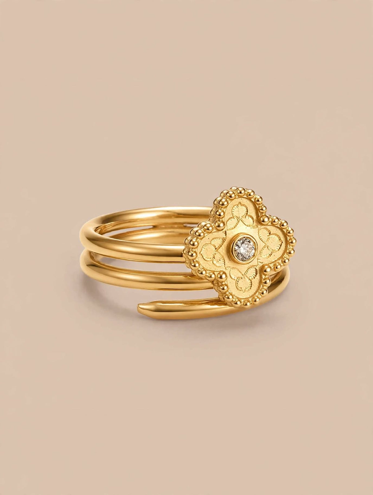 Clover Spiral Wrap Gold Ring