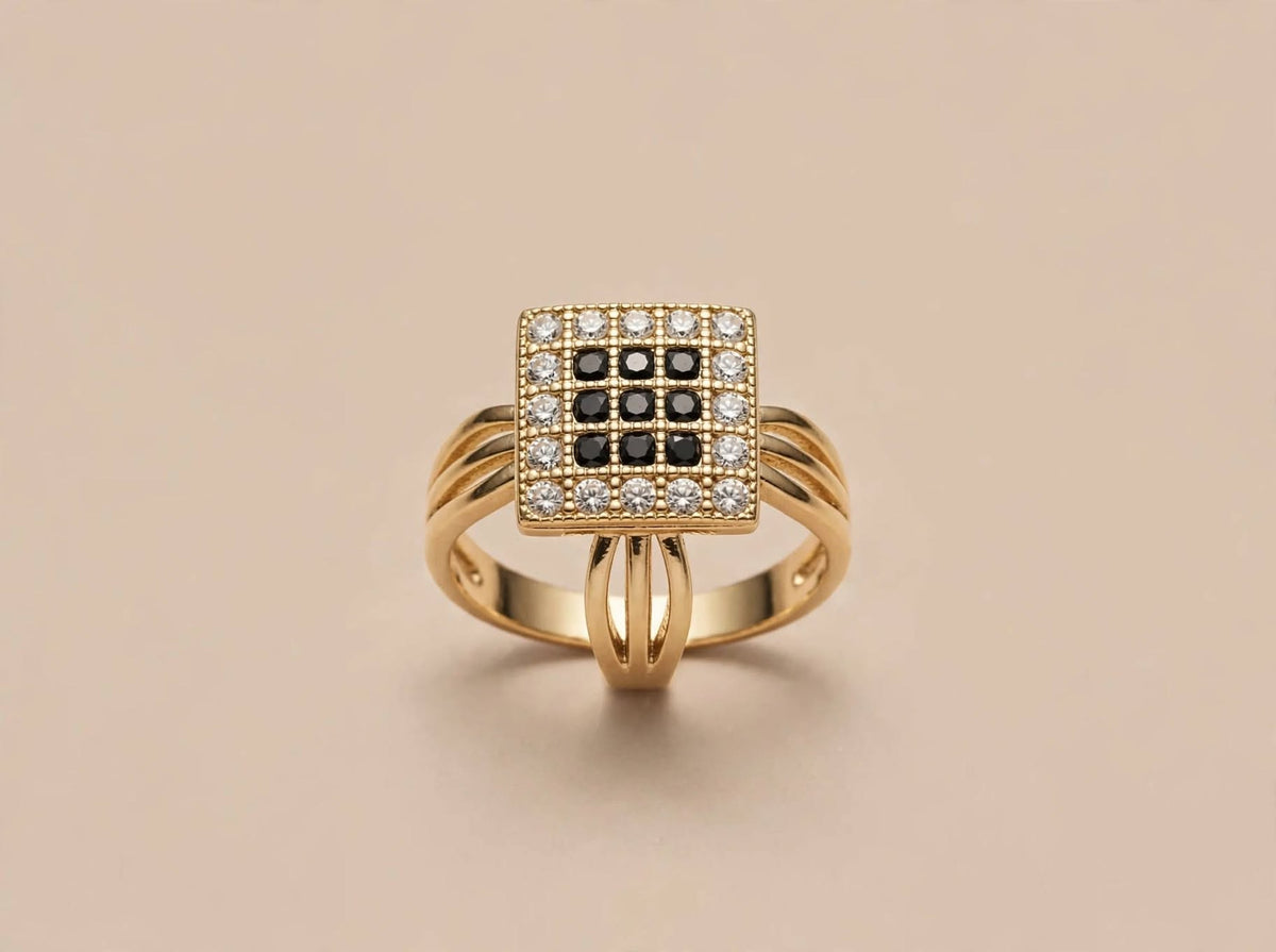 Black & White Zircon Square Cocktail Ring