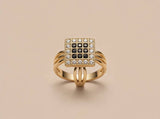 Black & White Zircon Square Cocktail Ring
