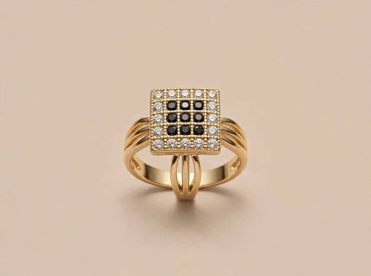 Black & White Zircon Square Cocktail Ring