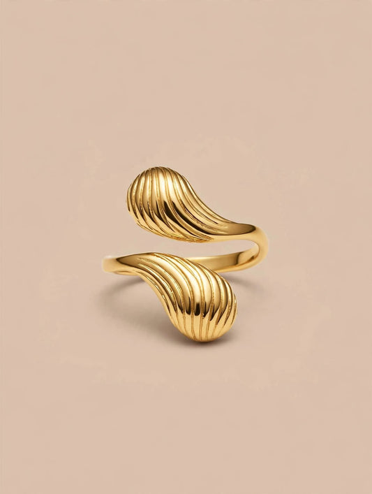 Ribbed Teardrop Gold Open Ring
