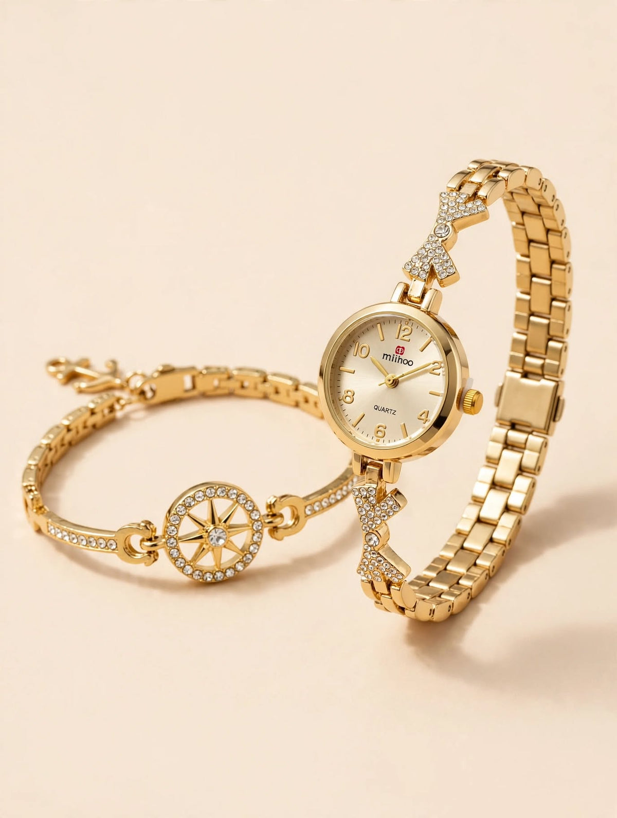 Miihoo Elegant Gold Bracelet Watch with Charm Bracelet