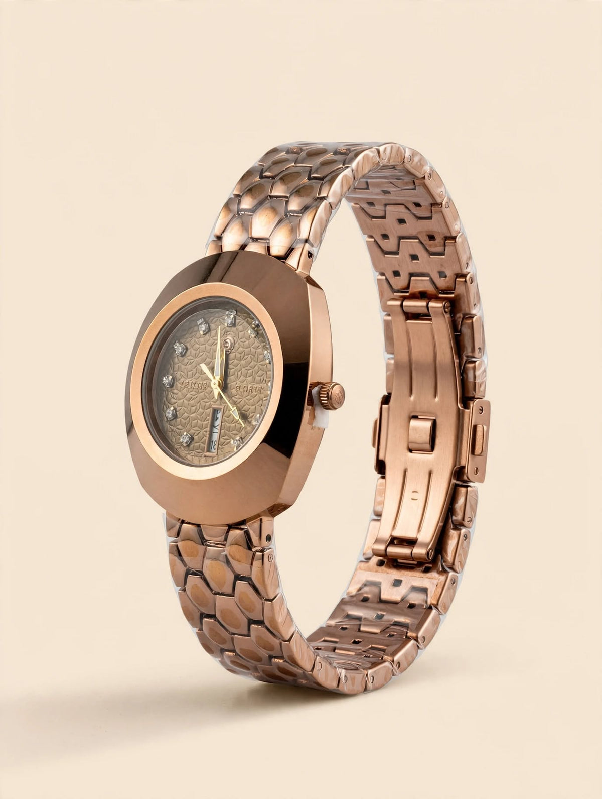 Bronze Textured Dial Crystal Marker Watch