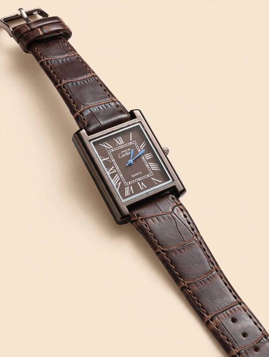 Vintage Rectangular Roman Numeral Leather Watch