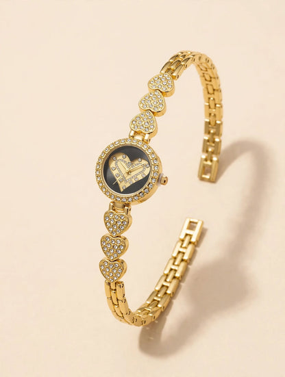 Crystal Heart Dial Gold Chain Watch