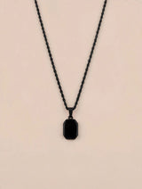 Black Rope Chain Necklace with Onyx Stone Pendant for Men