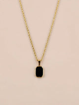 Gold Rope Chain Necklace with Black Onyx Stone Pendant