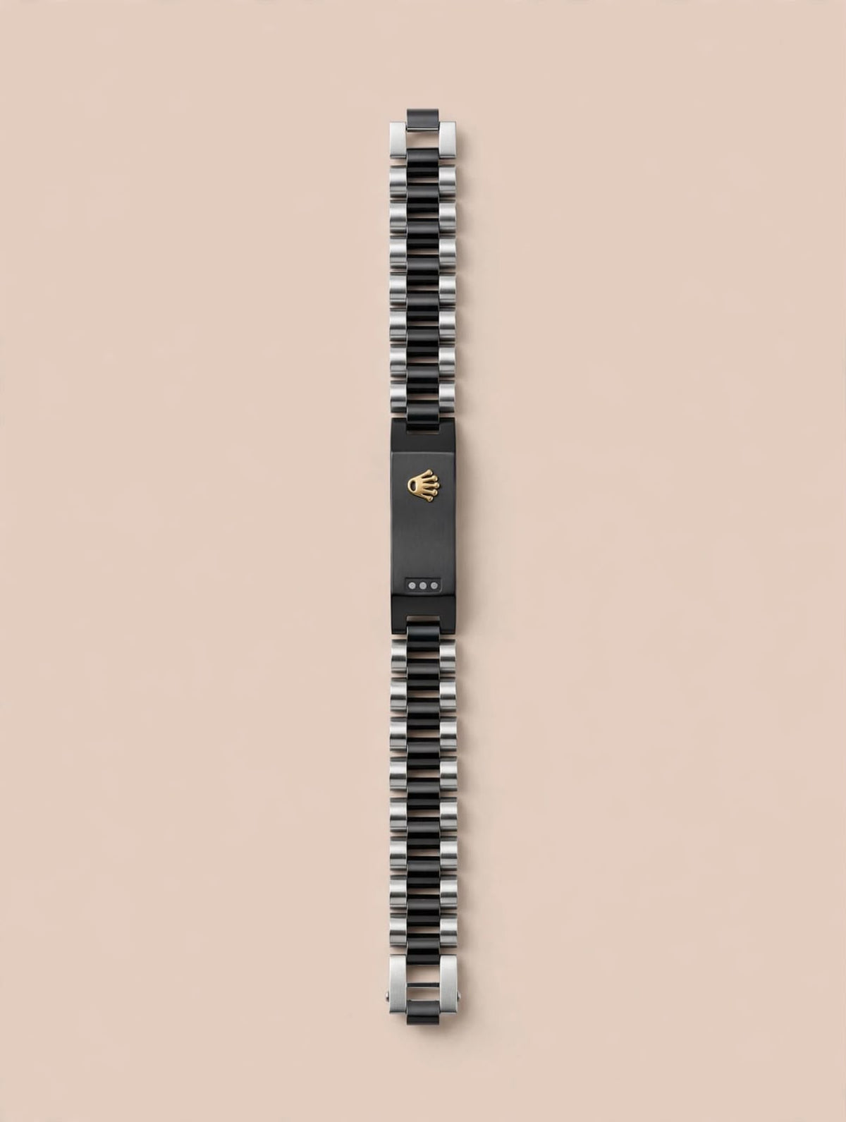 Two-Tone Black & Silver Link Bracelet with Crown Charm