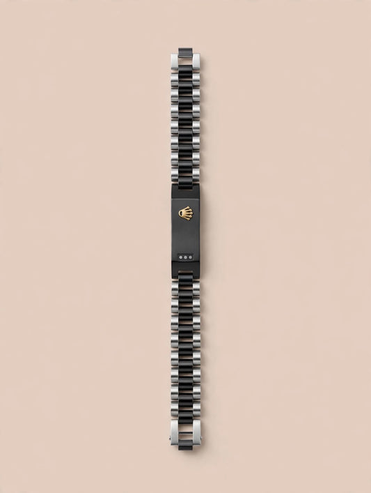 Two-Tone Black & Silver Link Bracelet with Crown Charm