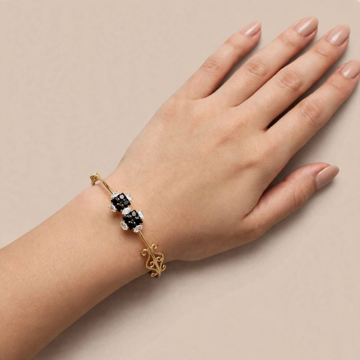 Gold Adjustable bracelets with Black & White Crystal Cluster Charms