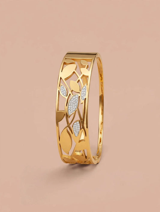 Gold Leaf Design Openable Kara with Zircon