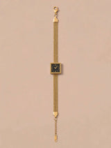 Gold Mesh Chain Bracelet with Black Square Watch-Face Charm