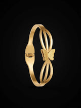 Gold Bangle Bracelet with Textured Butterfly Charm