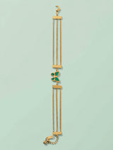 Gold Multi-Strand Chain Bracelet with Green Malachite-Style Butterfly Charm