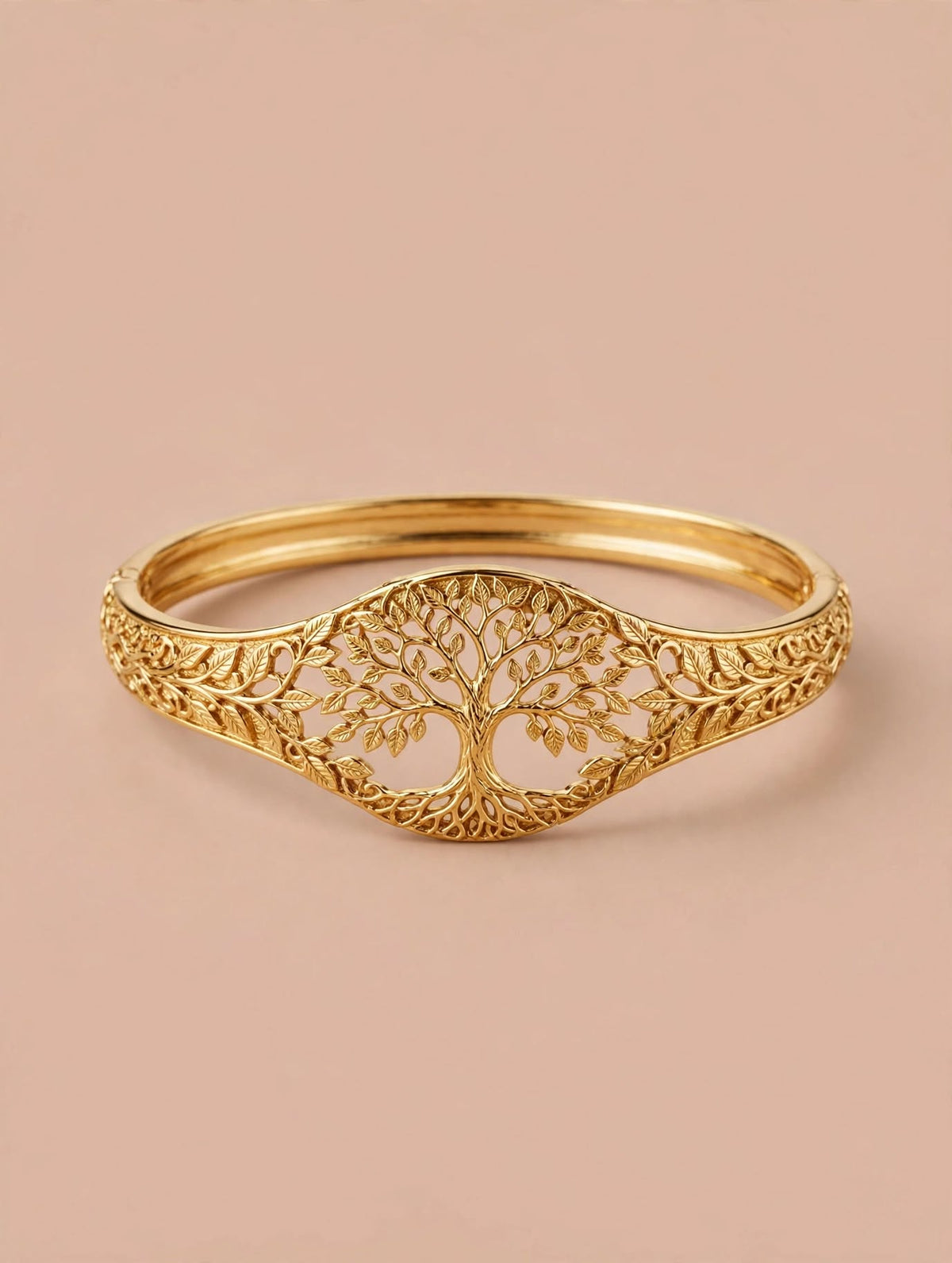 Gold Bangle Bracelet with Tree of Life Design