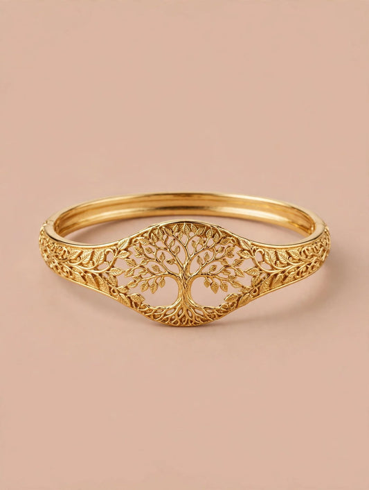 Gold Bangle Bracelet with Tree of Life Design