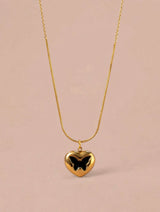 Gold Heart Pendant Necklace with Black Butterfly Enamel Detail