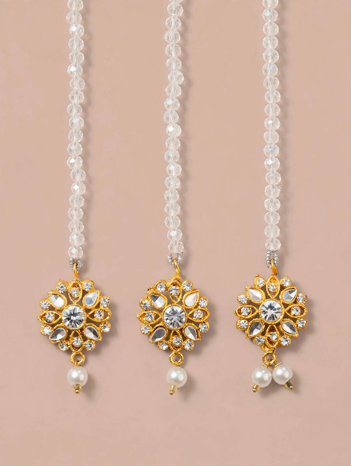 Kundan Beaded Maang Tikka with Pearl Drop – Bridal Hair Jewelry