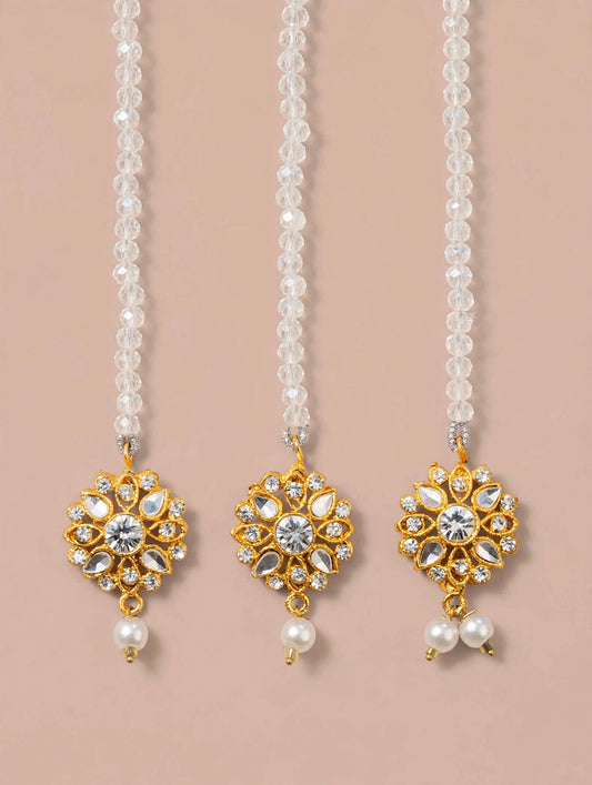 Kundan Beaded Maang Tikka with Pearl Drop – Bridal Hair Jewelry
