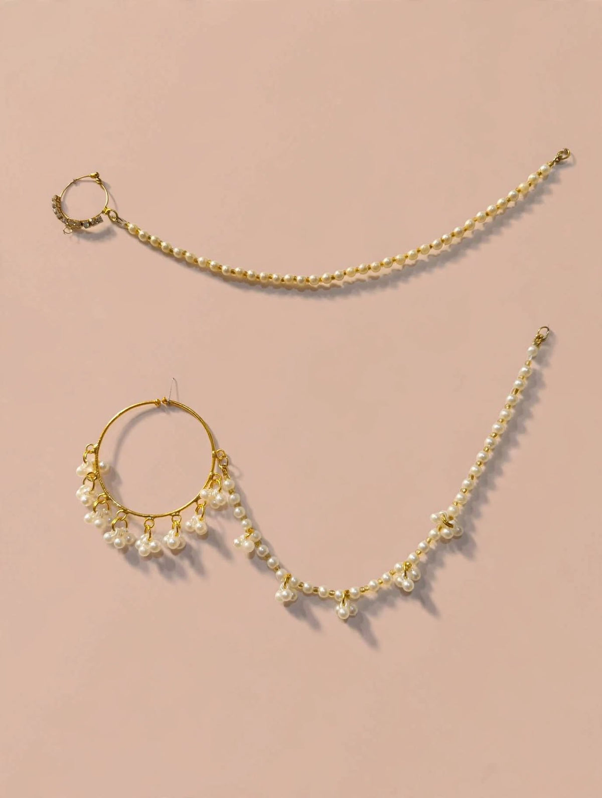 Golden Pearl Bridal Nath with Delicate Pearl Chain