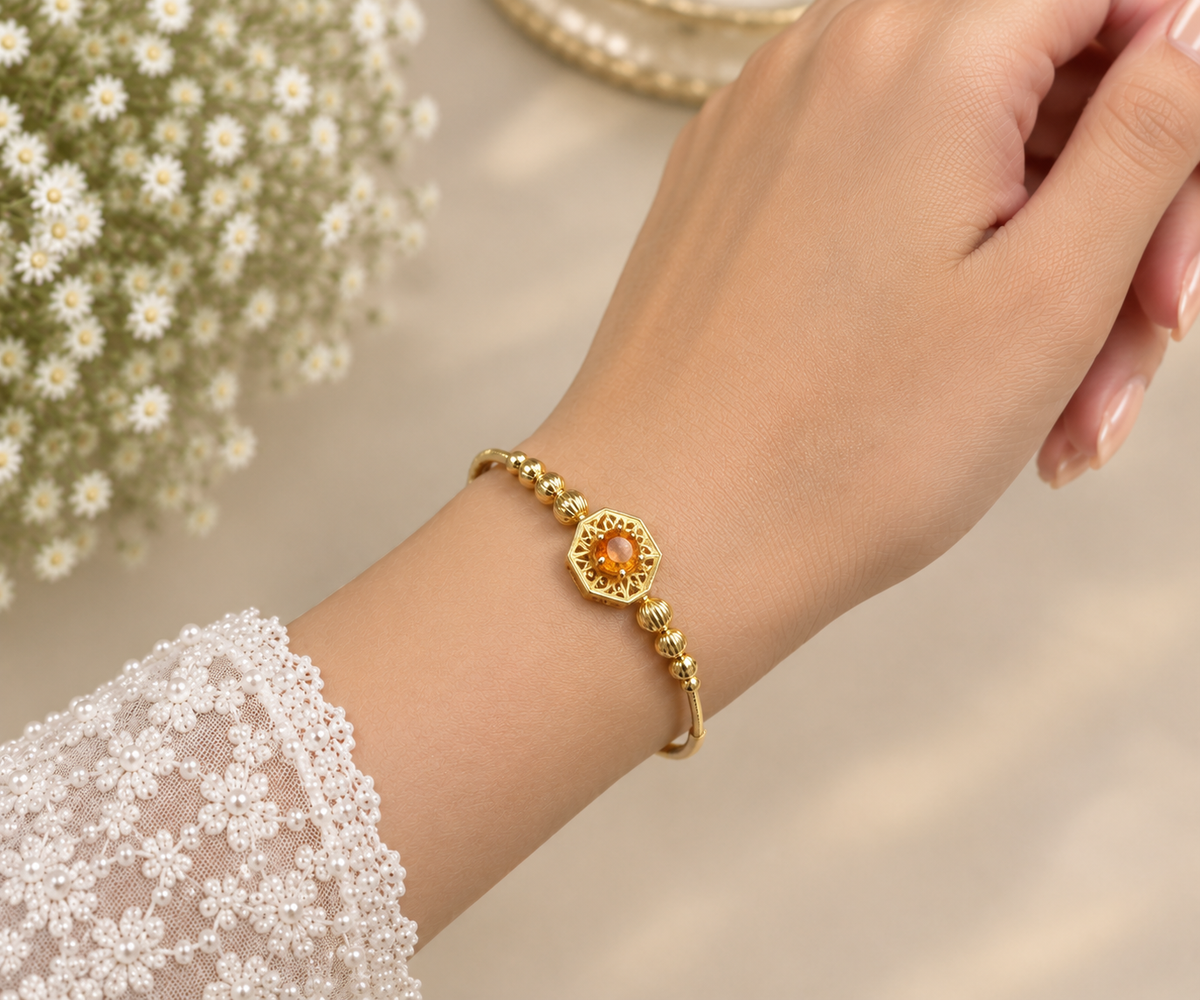 Amber Octagon Filigree Bangle