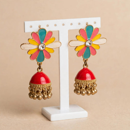 Multicolor Daisy Flower Jhumki Earrings