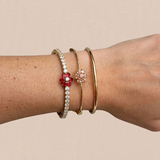 Ruby Flower Tennis Bangle Stack