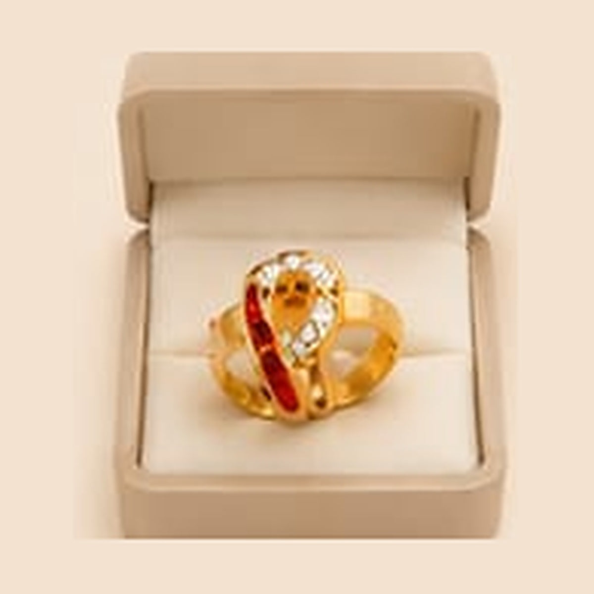 Red Enamel Ribbon Zircon Ring