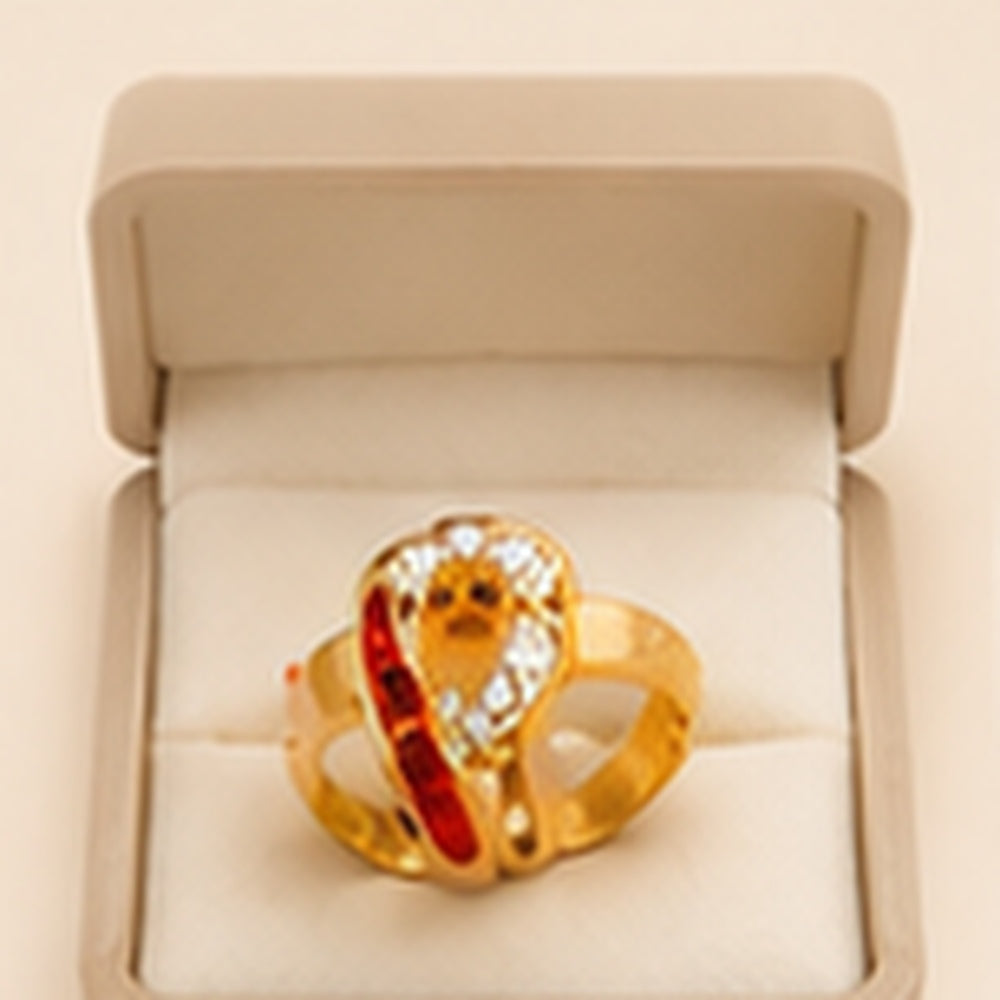 Gold Heart-Shaped Ring with Red Enamel and CZ Accent