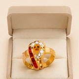 Gold Heart-Shaped Ring with Red Enamel and CZ Accent