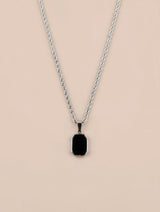 Silver Rope Chain Necklace with Black Onyx Stone Pendant