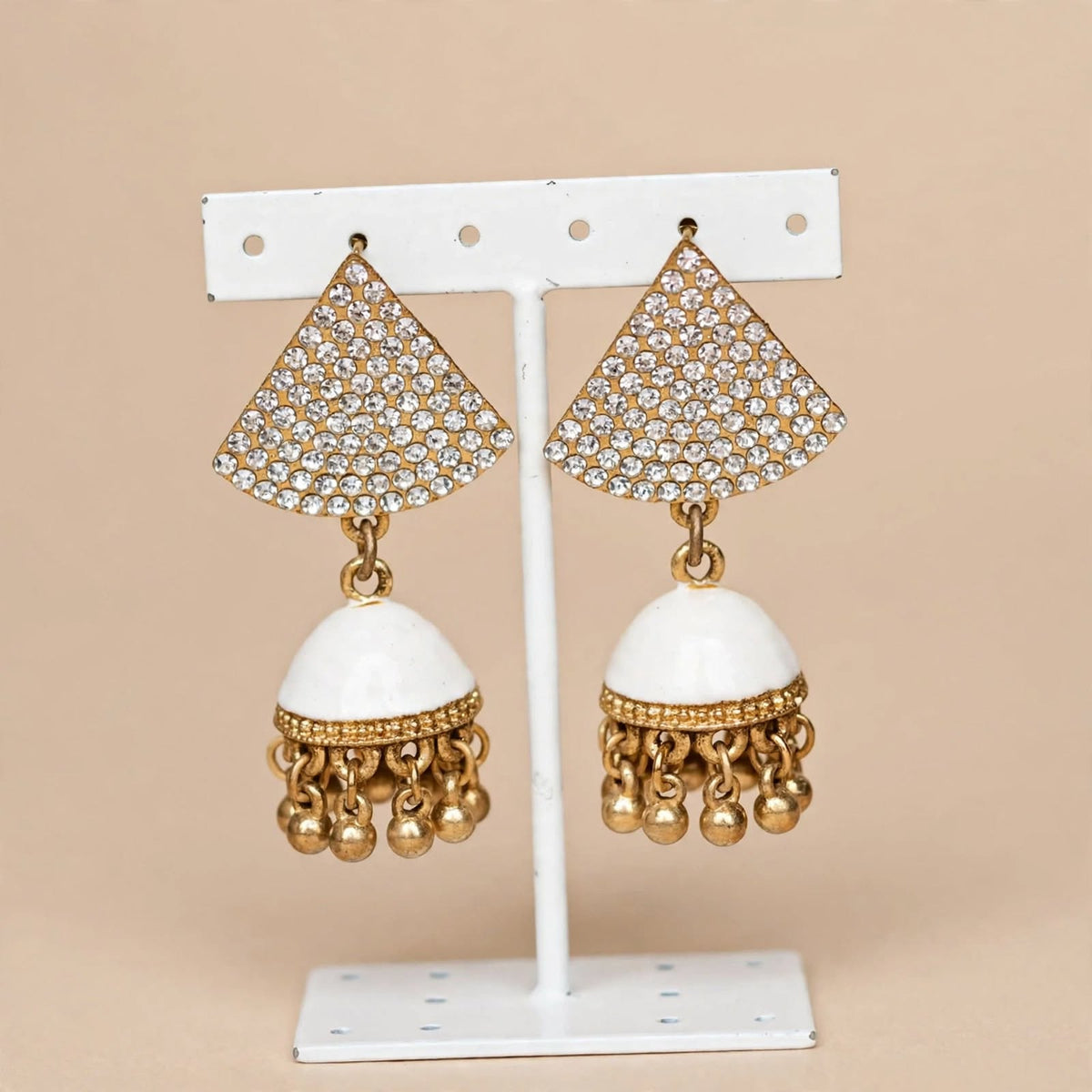 Antique Gold Textured Jhumki with Crystal Stud