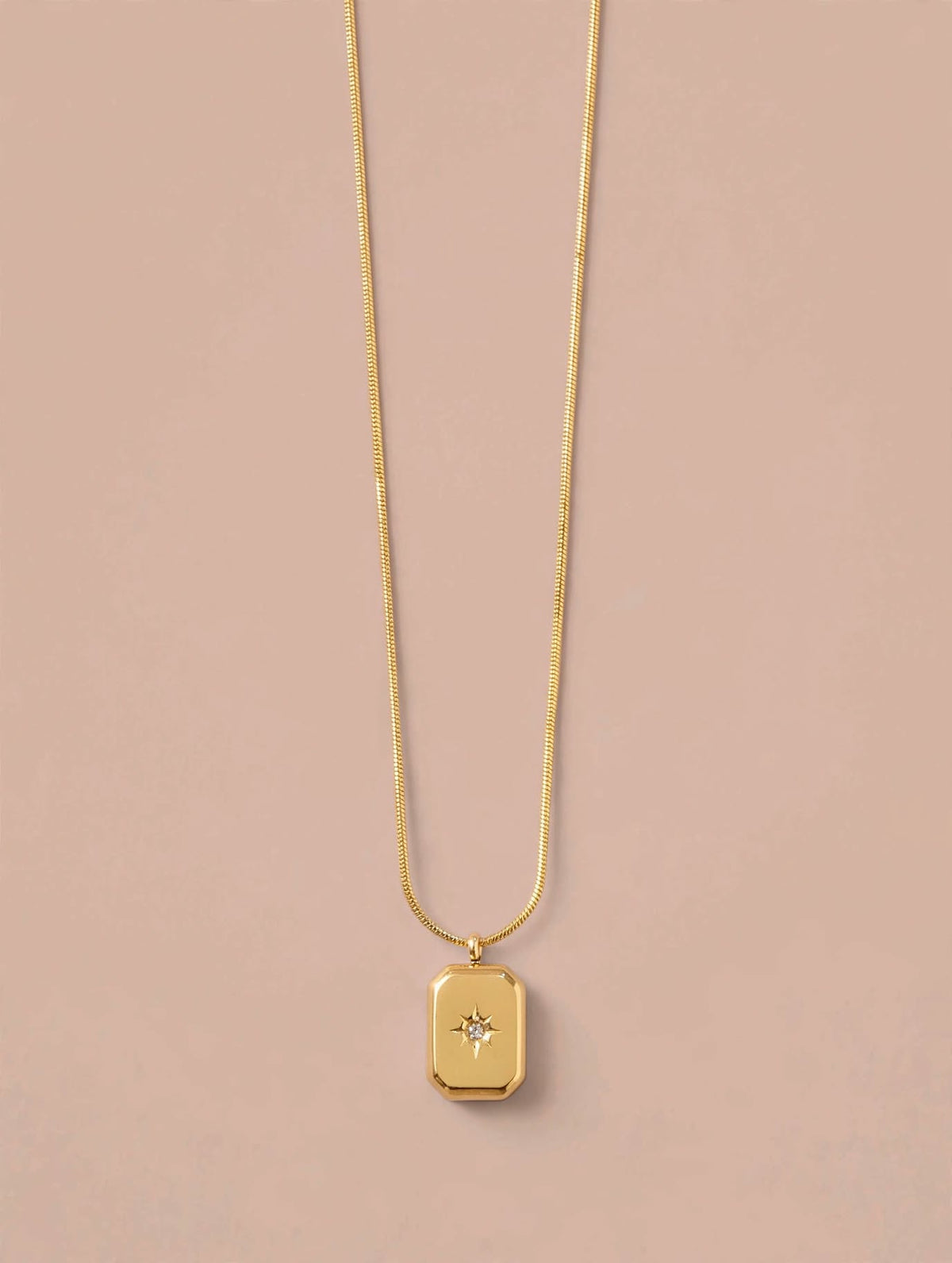 Gold Square Pendant Necklace with Star Crystal Accent