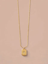 Gold Square Pendant Necklace with Star Crystal Accent